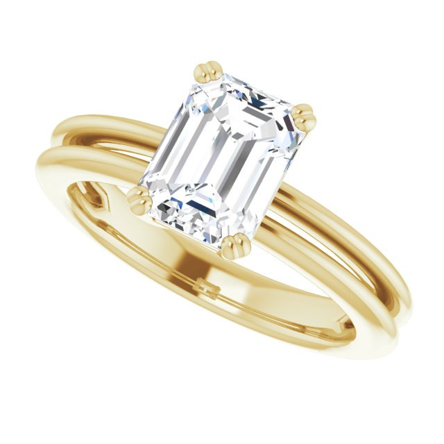 Cubic Zirconia Engagement Ring- The Evie (Customizable Radiant Cut Solitaire with Grooved Band)