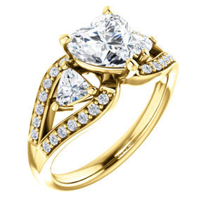 CZ Wedding Set, featuring The Karen engagement ring (Customizable Enhanced 3-stone Design with Heart Cut Center, Dual Trillion Accents and Wide Pavé-Split Band)