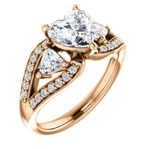 CZ Wedding Set, featuring The Karen engagement ring (Customizable Enhanced 3-stone Design with Heart Cut Center, Dual Trillion Accents and Wide Pavé-Split Band)