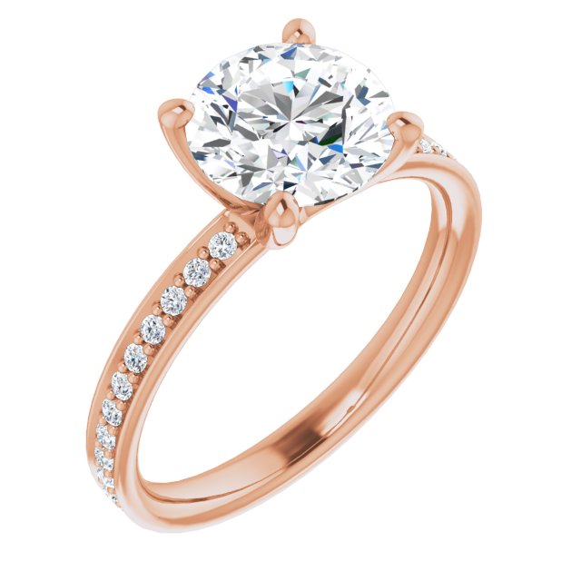 18K Rose Gold Customizable Classic Prong-set Round Cut Design with Shared Prong Band