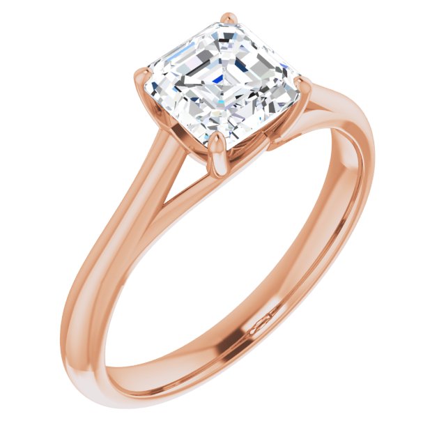 10K Rose Gold Customizable Asscher Cut Solitaire with Crosshatched Prong Basket