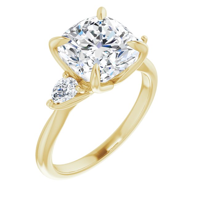 10K Yellow Gold Customizable 3-stone Design with Cushion Cut Center and Dual Large Pear Side Stones