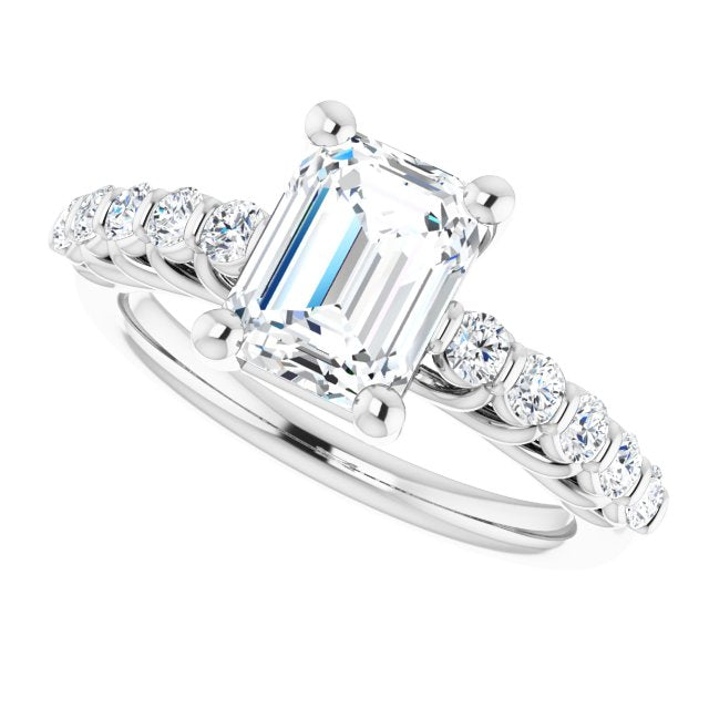Cubic Zirconia Engagement Ring- The Alaia (Customizable Emerald Cut Style with Round Bar-set Accents)