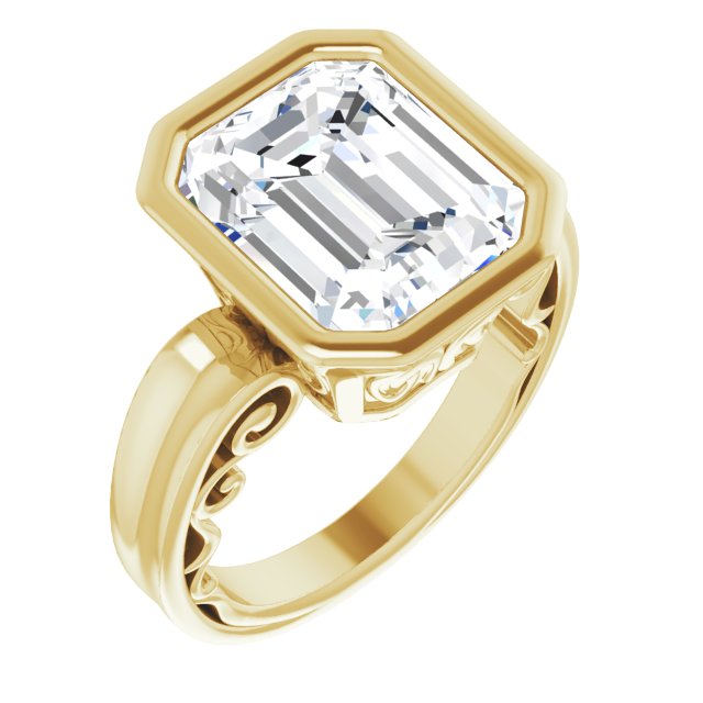 10K Yellow Gold Customizable Bezel-set Emerald/Radiant Cut Solitaire with Wide 3-sided Band