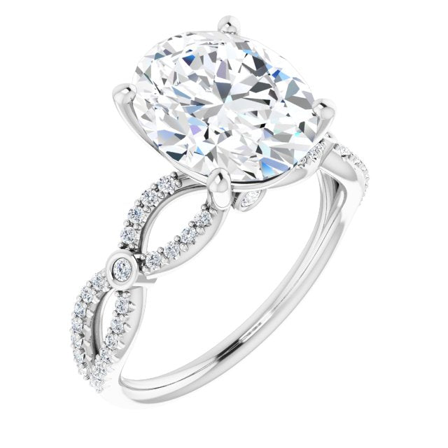 10K White Gold Customizable Oval Cut Design with Infinity-inspired Split Pavé Band and Bezel Peekaboo Accents