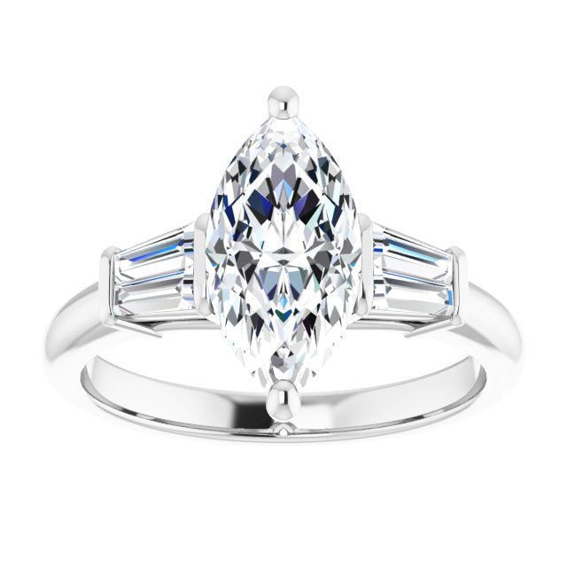 Cubic Zirconia Engagement Ring- The Chloe (Customizable 5-stone Marquise Cut Style with Quad Tapered Baguettes)