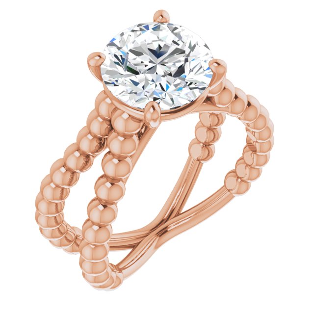 14K Rose Gold Customizable Round Cut Solitaire with Wide Beaded Split-Band