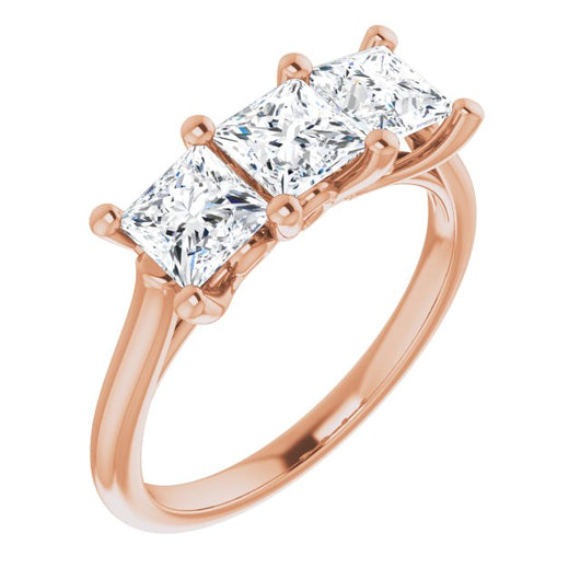 10K Rose Gold Customizable Triple Princess/Square Cut Design with Thin Band