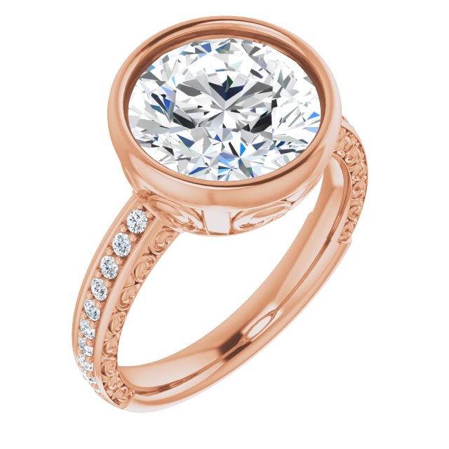 10K Rose Gold Customizable Bezel-set Round Cut Design with Cloud-pattern Band & Semi-Eternity Accents