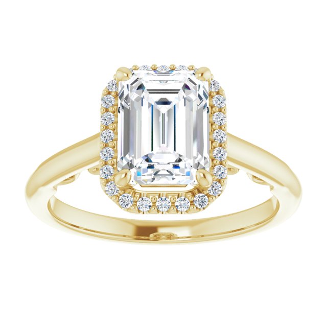 Cubic Zirconia Engagement Ring- The Honesty (Customizable Cathedral-Halo Radiant Cut Style featuring Sculptural Trellis)