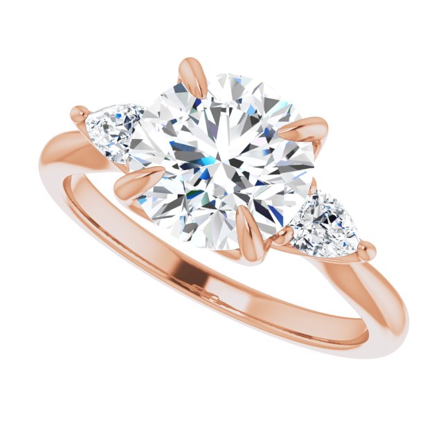 Cubic Zirconia Engagement Ring- The Sharona (Customizable 3-stone Design with Round Cut Center and Dual Large Pear Side Stones)