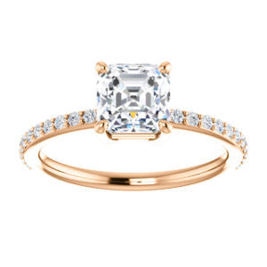 Cubic Zirconia Engagement Ring- The Delilah (Customizable Asscher Cut Petite Style with 3/4 Pavé  Band)