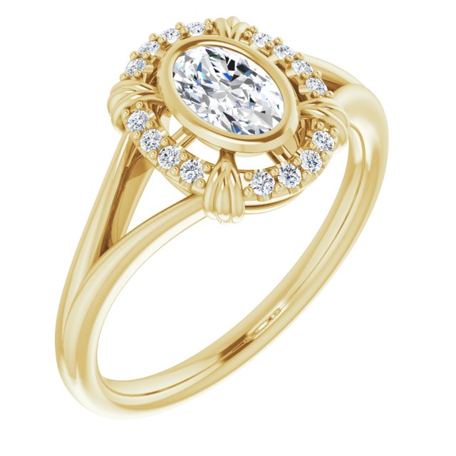 10K Yellow Gold Customizable Oval Cut Design with Split Band and "Lion's Mane" Halo