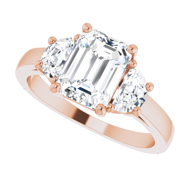 Cubic Zirconia Engagement Ring- The Bree (Customizable 3-stone Design with Radiant Cut Center and Half-moon Side Stones)