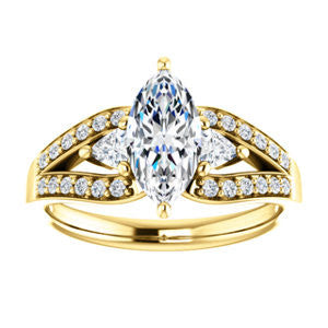 CZ Wedding Set, featuring The Karen engagement ring (Customizable Enhanced 3-stone Design with Marquise Cut Center, Dual Trillion Accents and Wide Pavé-Split Band)