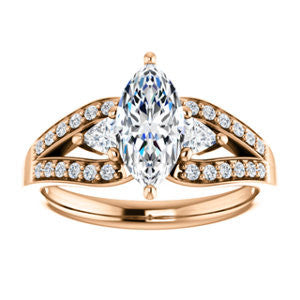 CZ Wedding Set, featuring The Karen engagement ring (Customizable Enhanced 3-stone Design with Marquise Cut Center, Dual Trillion Accents and Wide Pavé-Split Band)