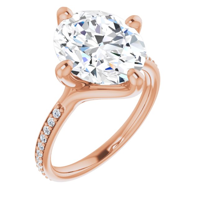 10K Rose Gold Customizable Oval Cut Design featuring Thin Band and Shared-Prong Round Accents