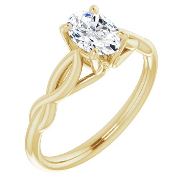 10K Yellow Gold Customizable Oval Cut Solitaire with Braided Infinity-inspired Band and Fancy Basket)