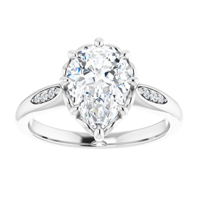 Cubic Zirconia Engagement Ring- The Sandhya (Customizable 9-stone Pear Cut Design with 8-prong Decorative Basket & Round Cut Side Stones)