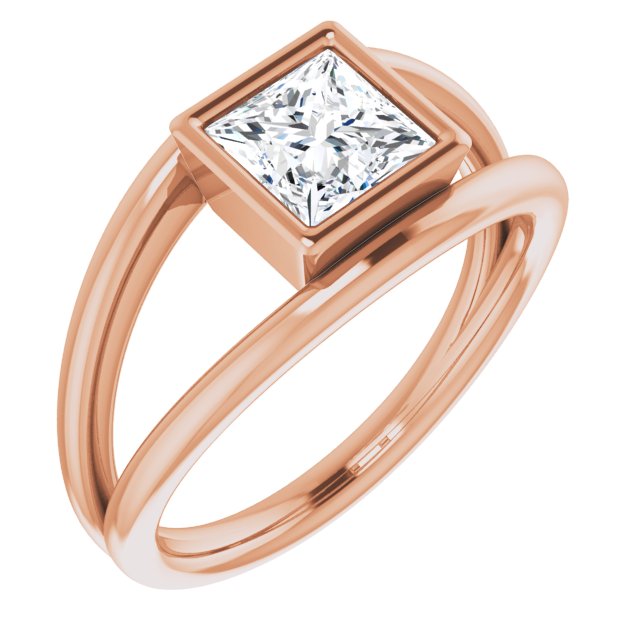 10K Rose Gold Customizable Bezel-set Princess/Square Cut Style with Wide Tapered Split Band