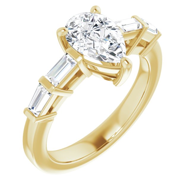 10K Yellow Gold Customizable 9-stone Design with Pear Cut Center and Round Bezel Accents