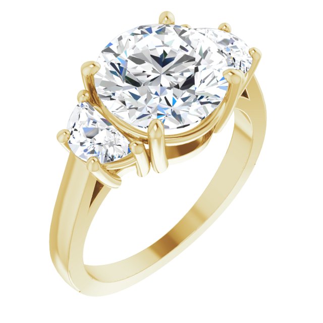 10K Yellow Gold Customizable 3-stone Design with Round Cut Center and Half-moon Side Stones
