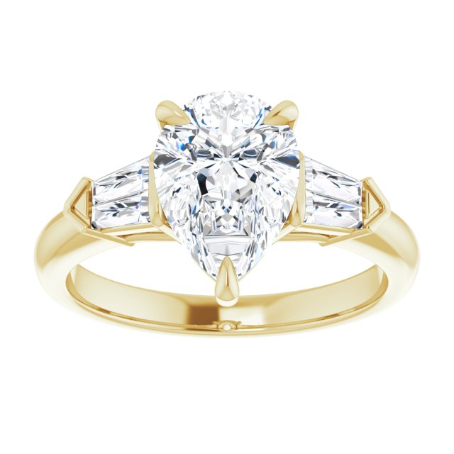 Cubic Zirconia Engagement Ring- The Fortunada (Customizable 5-stone Design with Pear Cut Center and Quad Baguettes)