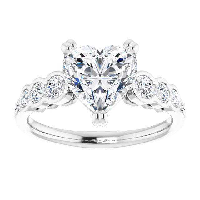 Cubic Zirconia Engagement Ring- The Jeanna (Customizable Heart Cut 7-stone Style Enhanced with Bezel Accents and Shared Prong Band)