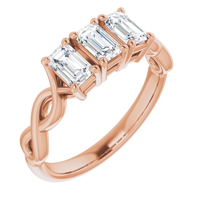 10K Rose Gold Customizable Triple Emerald/Radiant Cut Design with Twisting Infinity Split Band