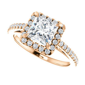 Cubic Zirconia Engagement Ring- The Sunshine (Customizable Princess Cut Halo Design with Vintage Cathedral Trellis and Thin Pavé Band)