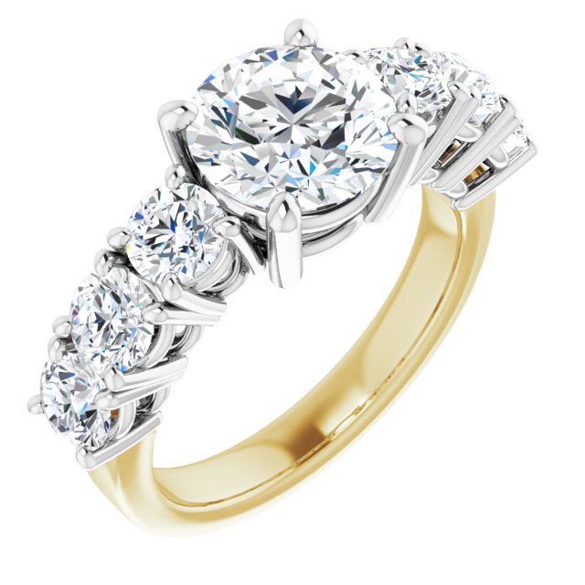 14K Yellow & White Gold Customizable 7-stone Round Cut Design with Large Round-Prong Side Stones