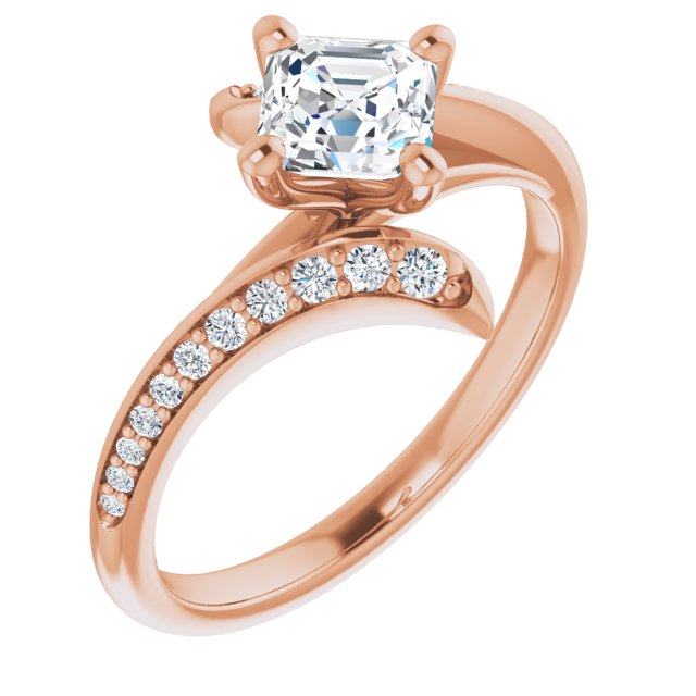 10K Rose Gold Customizable Asscher Cut Style with Artisan Bypass and Shared Prong Band