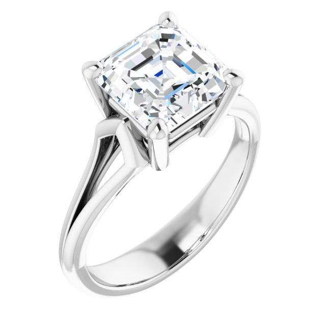 Cubic Zirconia Engagement Ring- The Frankie (Customizable Cathedral-Raised Asscher Cut Solitaire with Angular Chevron Split Band)