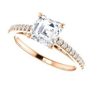 Cubic Zirconia Engagement Ring- The Kiana (Customizable Asscher Cut Design with Decorative Cathedral Trellis and Thin Pavé Band)