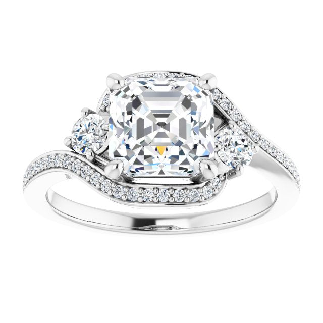 Cubic Zirconia Engagement Ring- The Paris Rae (Customizable Asscher Cut Bypass Design with Semi-Halo and Accented Band)