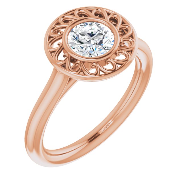 10K Rose Gold Customizable Cathedral-Bezel Style Round Cut Solitaire with Flowery Filigree