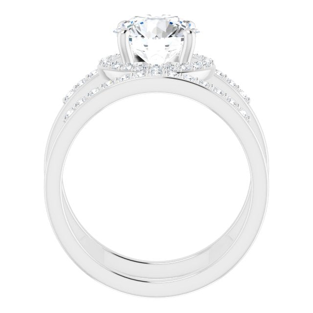 Cubic Zirconia Engagement Ring- The Jersey (Customizable Round Cut Halo Design with Open, Ultrawide Harness Double Pavé Band)