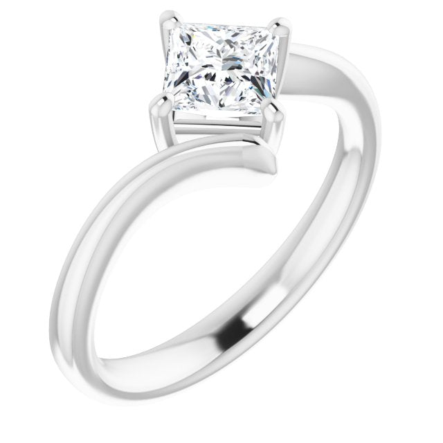 10K White Gold Customizable Princess/Square Cut Solitaire with Thin, Bypass-style Band
