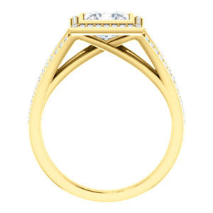 Cubic Zirconia Engagement Ring- The Kay Adaira (Customizable Bezel-set Princess Cut with Halo and Split-Pavé Band)