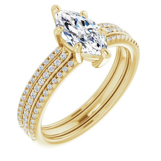 10K Yellow Gold Customizable Marquise Cut Center with Wide Pavé Accented Band
