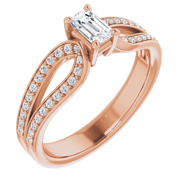10K Rose Gold Customizable Emerald/Radiant Cut Design featuring Shared Prong Split-band