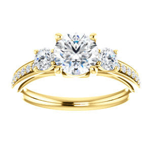 Cubic Zirconia Engagement Ring- The Kristin (Customizable Round Cut 3-stone Design Enhanced with Pavé Band)