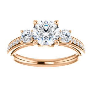 Cubic Zirconia Engagement Ring- The Kristin (Customizable Round Cut 3-stone Design Enhanced with Pavé Band)