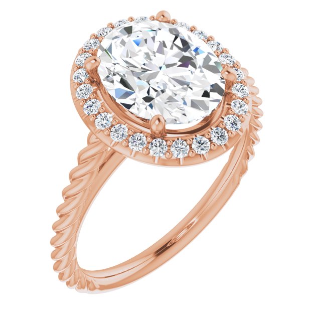 10K Rose Gold Customizable Cathedral-set Oval Cut Design with Halo and Twisty Rope Band