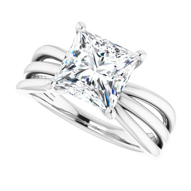 Cubic Zirconia Engagement Ring- The Maha (Customizable Princess/Square Cut Solitaire Design with Wide, Ribboned Split-band)