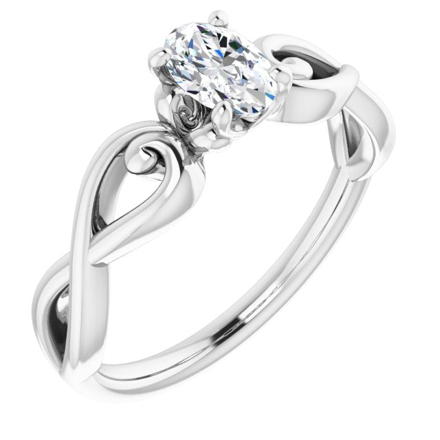 10K White Gold Customizable Oval Cut Solitaire Design with Tapered Infinity-symbol Split-band