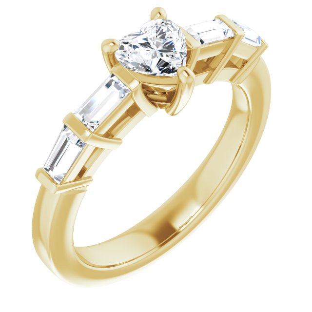 10K Yellow Gold Customizable 9-stone Design with Heart Cut Center and Round Bezel Accents