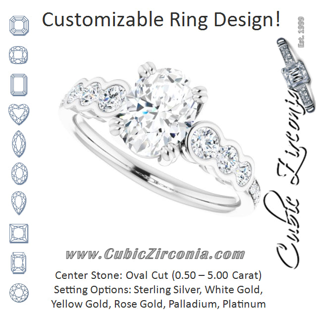 Cubic Zirconia Engagement Ring- The Jeanna (Customizable Oval Cut 7-stone Style Enhanced with Bezel Accents and Shared Prong Band)