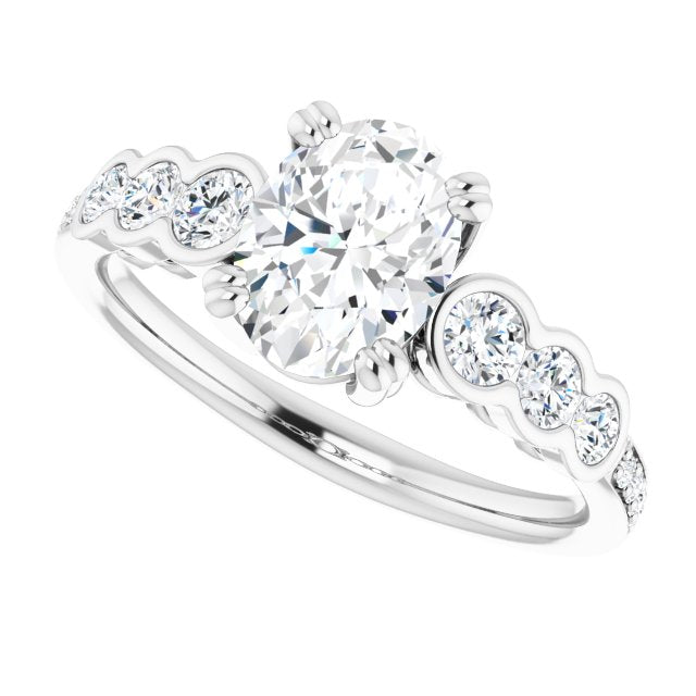 Cubic Zirconia Engagement Ring- The Jeanna (Customizable Oval Cut 7-stone Style Enhanced with Bezel Accents and Shared Prong Band)