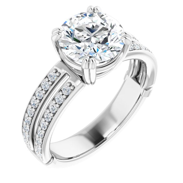 14K White Gold Customizable Round Cut Design featuring Split Band with Accents